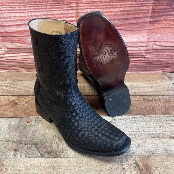 Men's Western Rodeo Cowboy Handwoven Petatillo Genuine Leather Mexican Boots - Picture 1 of 8